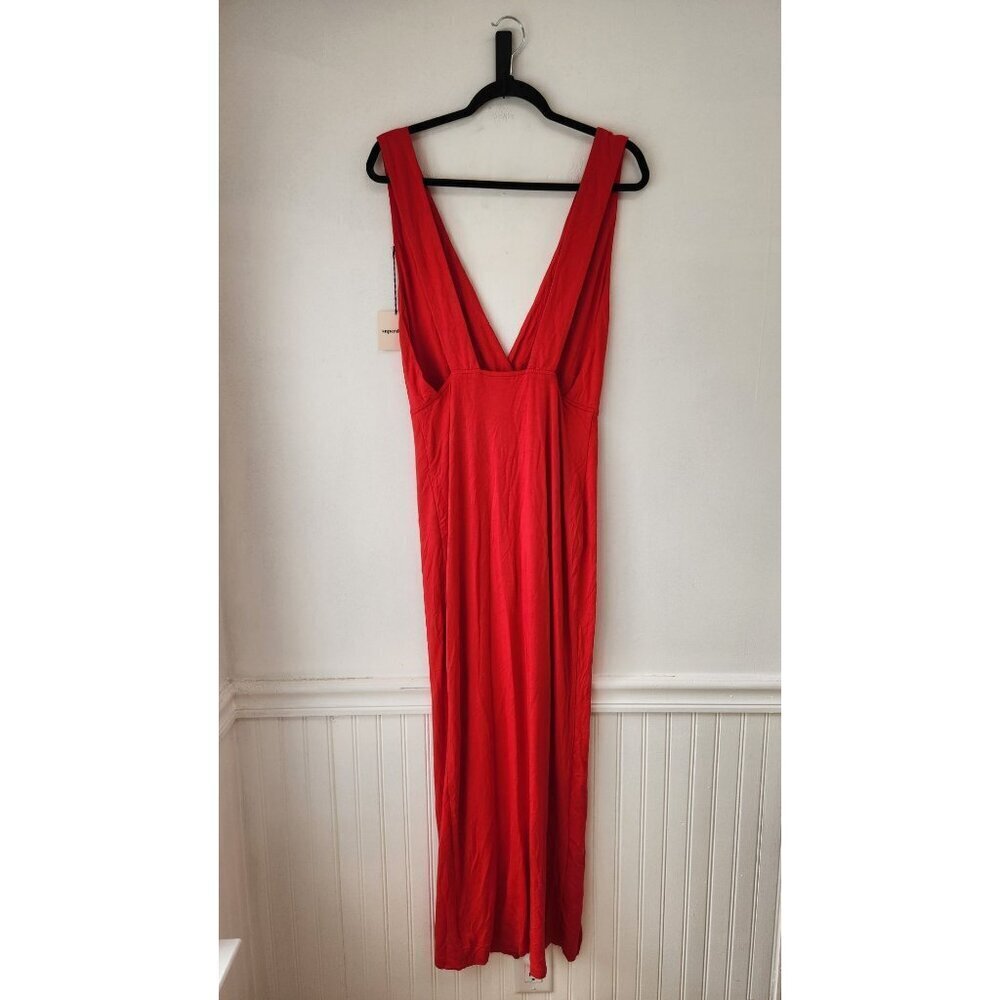 NWT Superdown Erika Deep V Stretch Jersey Red Maxi Dress Full Length L - Picture 4 of 12